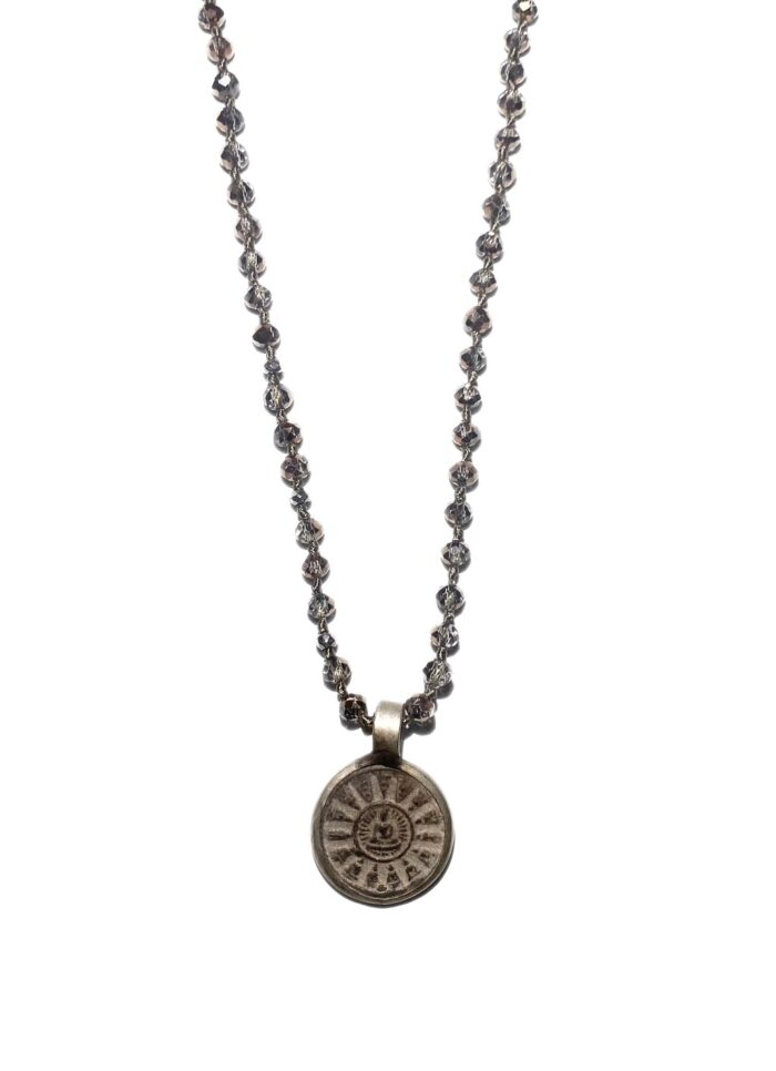 BUDDHA 10 necklace crystal brown silver