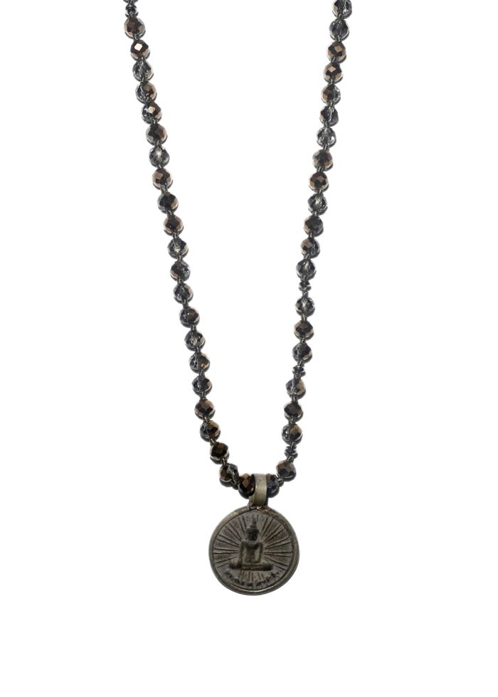 BUDDHA 32 necklace crystal brown silver