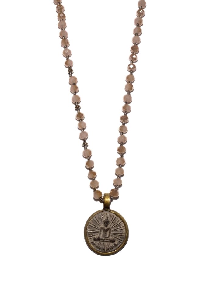 BUDDHA 32 necklace crystal pink gold