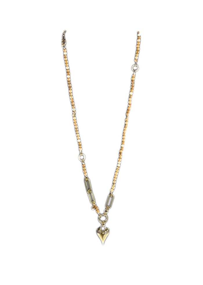 HEART STONE necklace Jasper gold