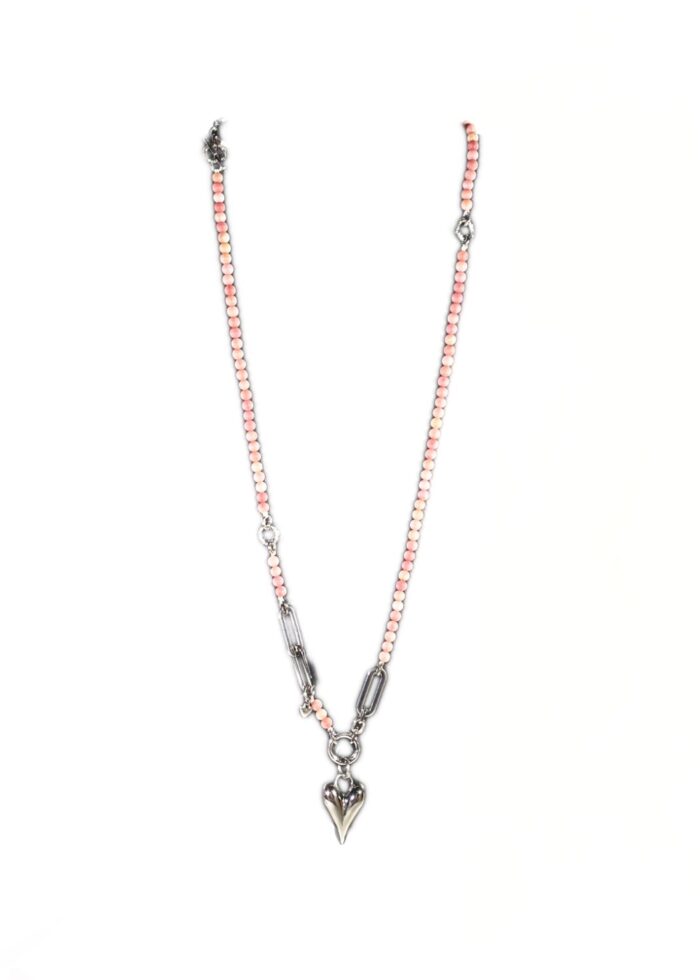 HEART STONE necklace Pink silver - Image 2